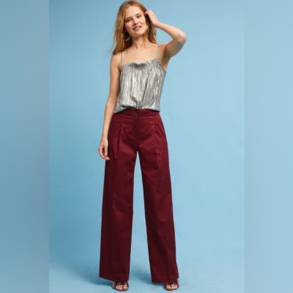 Anthropologie THE ESSENTIAL WIDE-LEG TROUSERS in wine